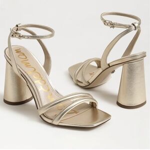 💗SAM EDELMAN Kia Block Heel In Gold Leather Size 6 NWT